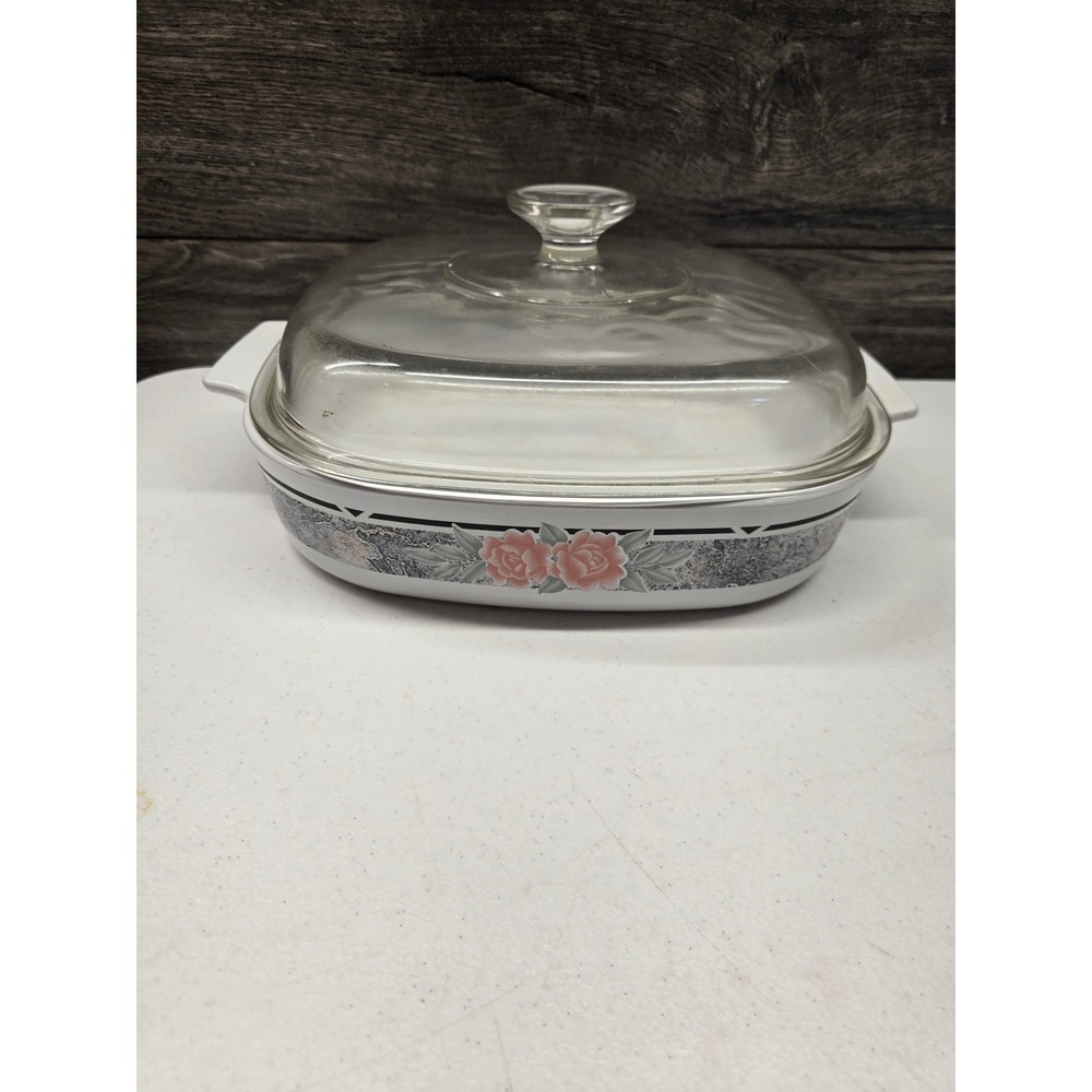 Corning Ware English Rose 2.5L Casserole Dish A-10-B with Pyrex Lid A-12-C Vtg